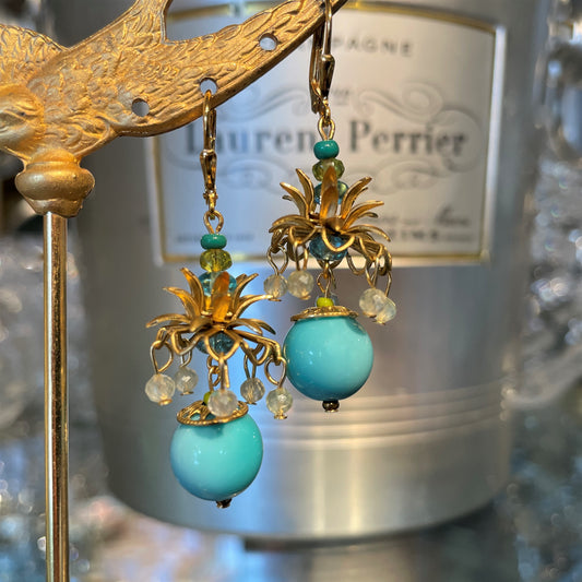 Turquoise and Crystal Dangly Earring