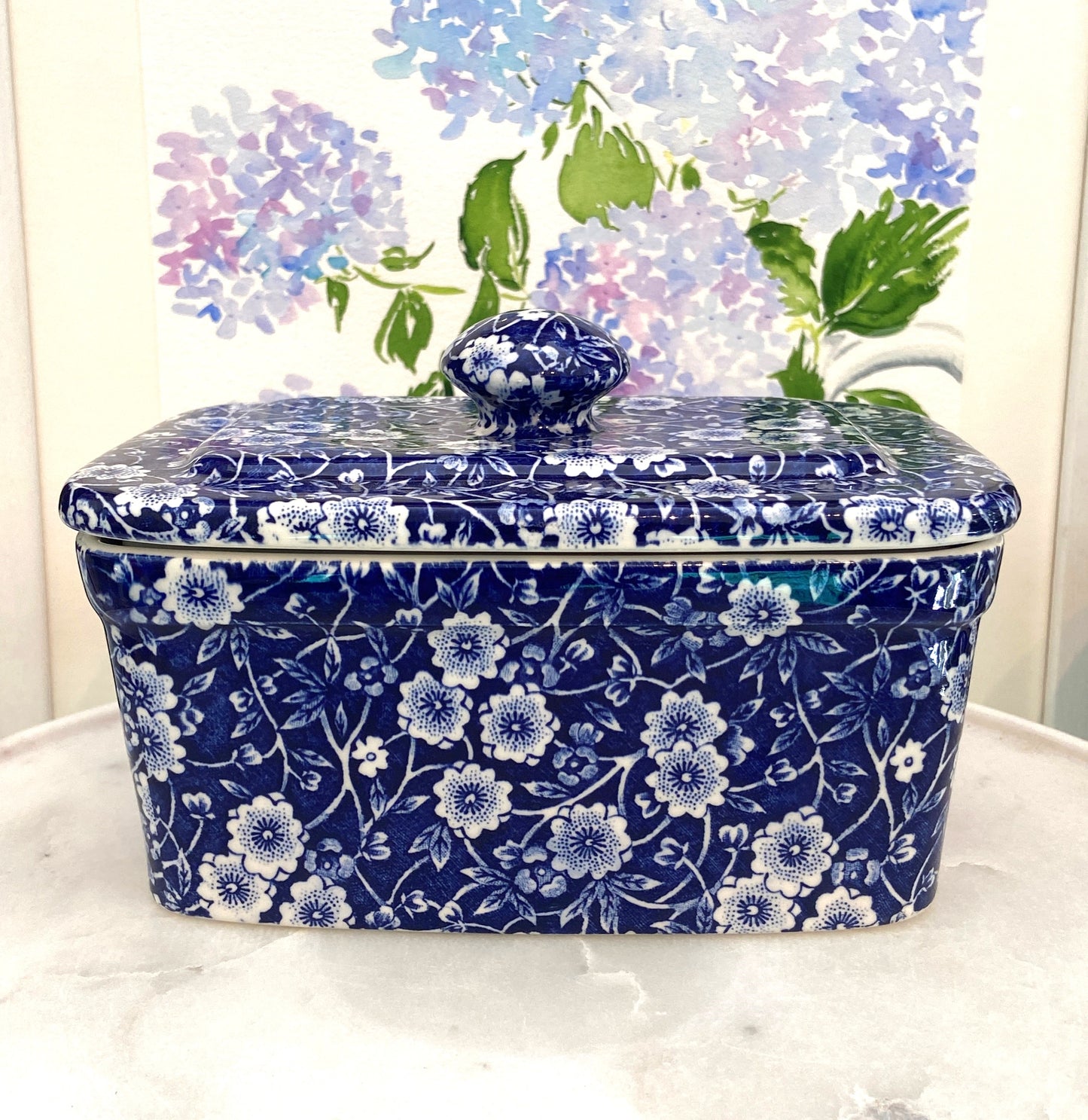 Blue Calico Rectangle Butter Dish