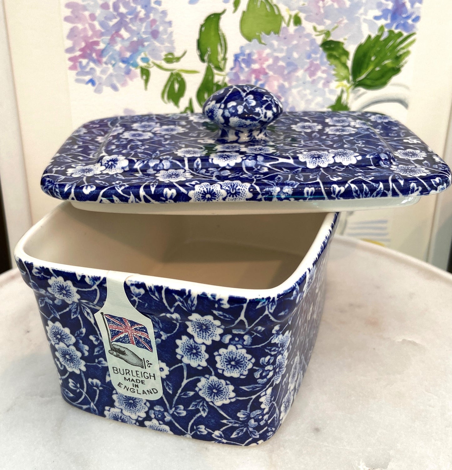 Blue Calico Rectangle Butter Dish