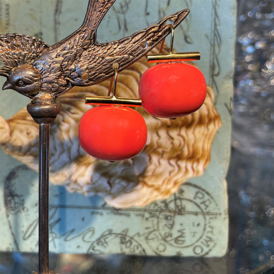 Large Coral Pebble Pearl Earrings