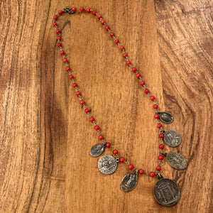 Coral Vintage Charm Necklace