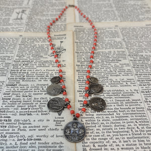 Coral Vintage Multi Charm Necklace
