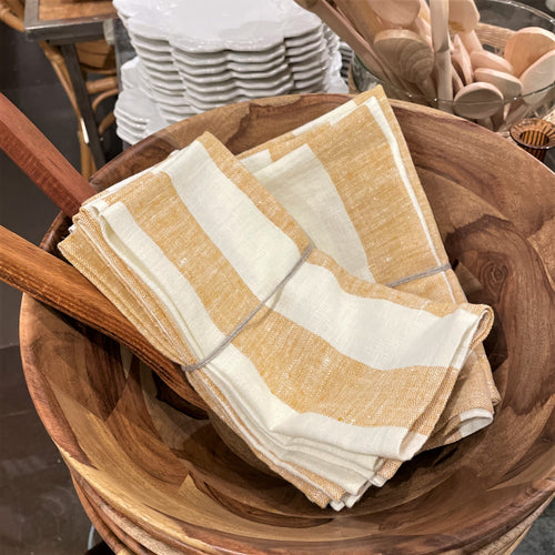 Gold Striped Linen Napkin Set