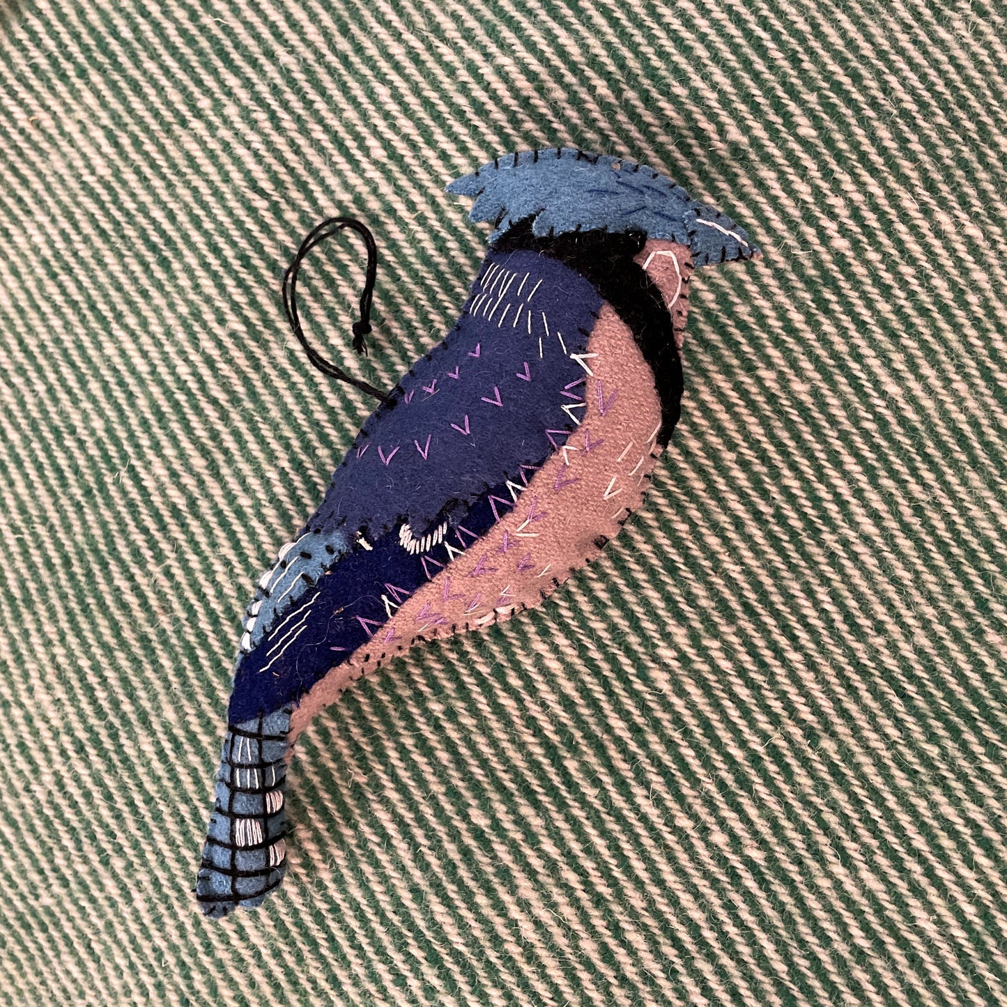 Hand Stitched Blue Jay Ornament