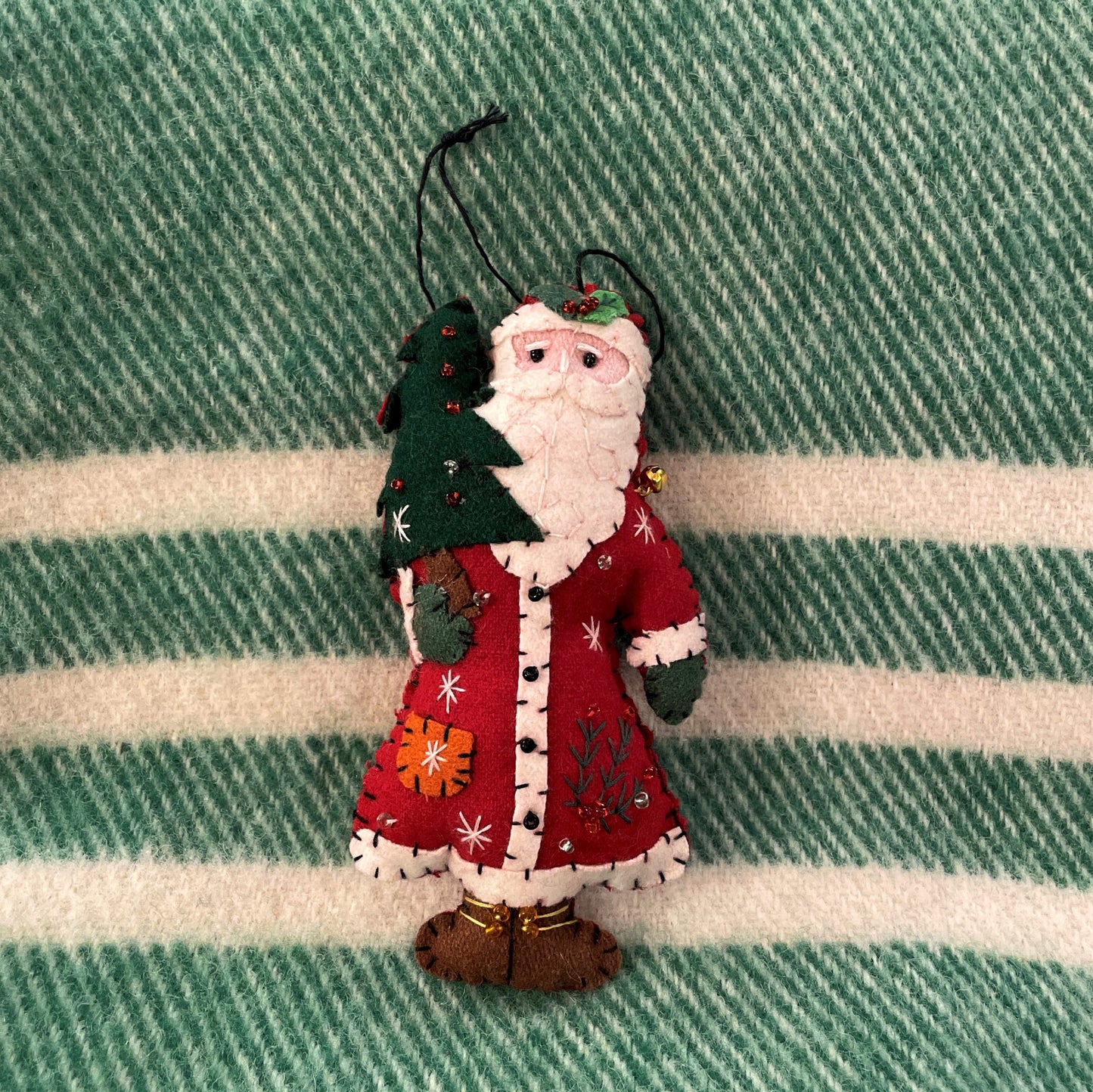 Hand Stitched Santa with Tree Ornament