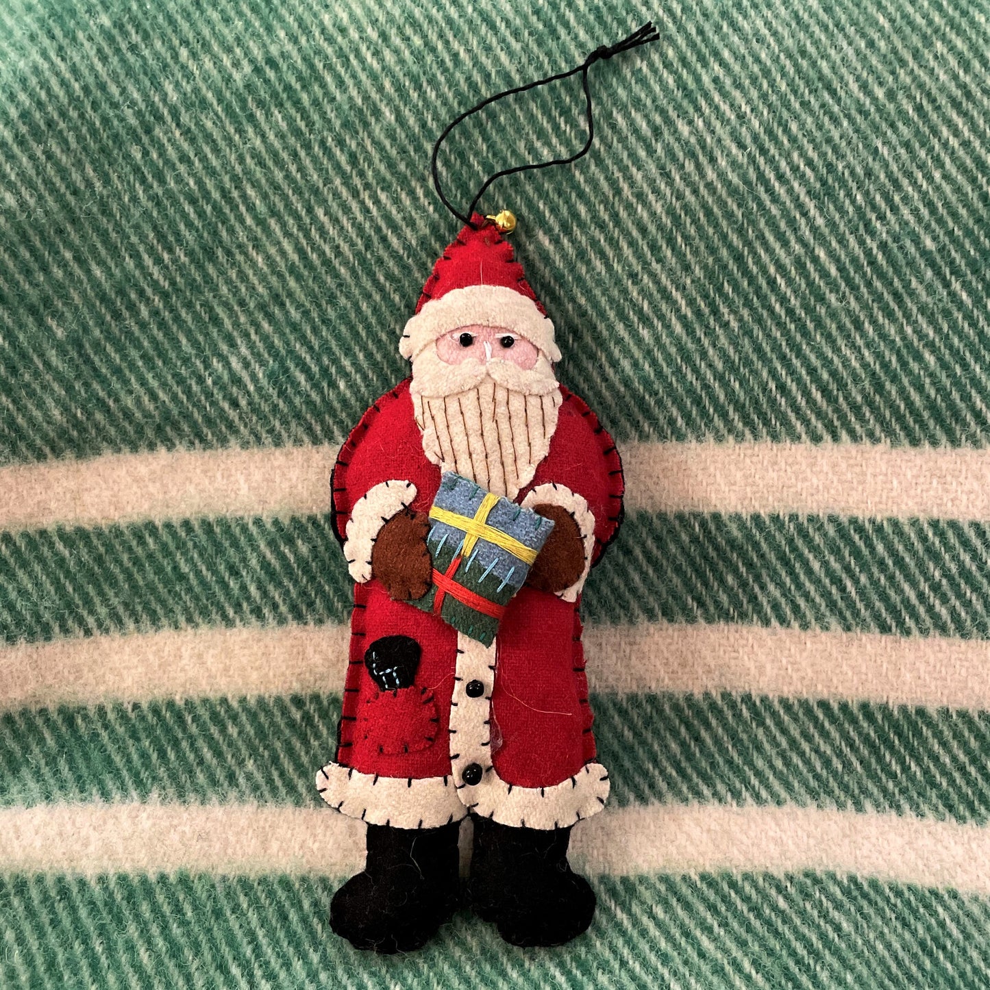 Hand Stitched Santa with Present Ornament