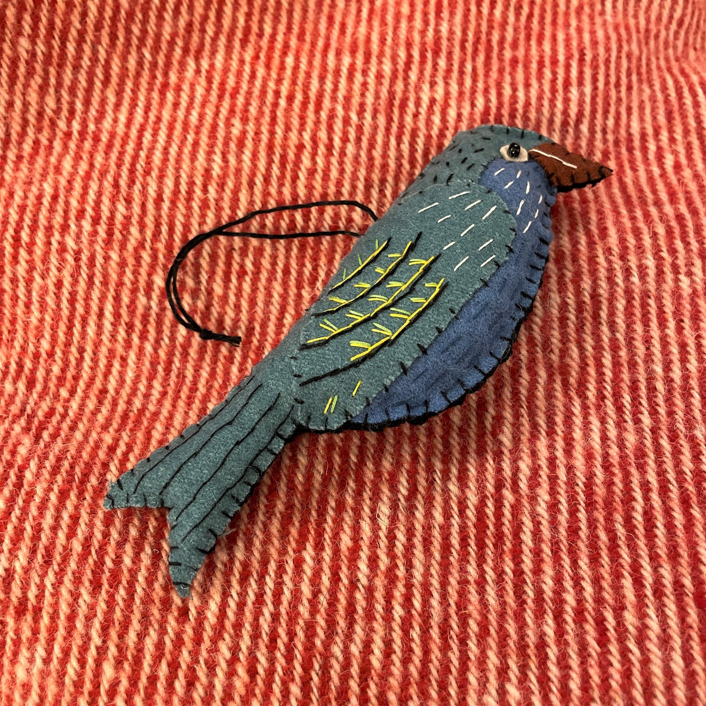 Hand Stitched Blue Bird Ornament