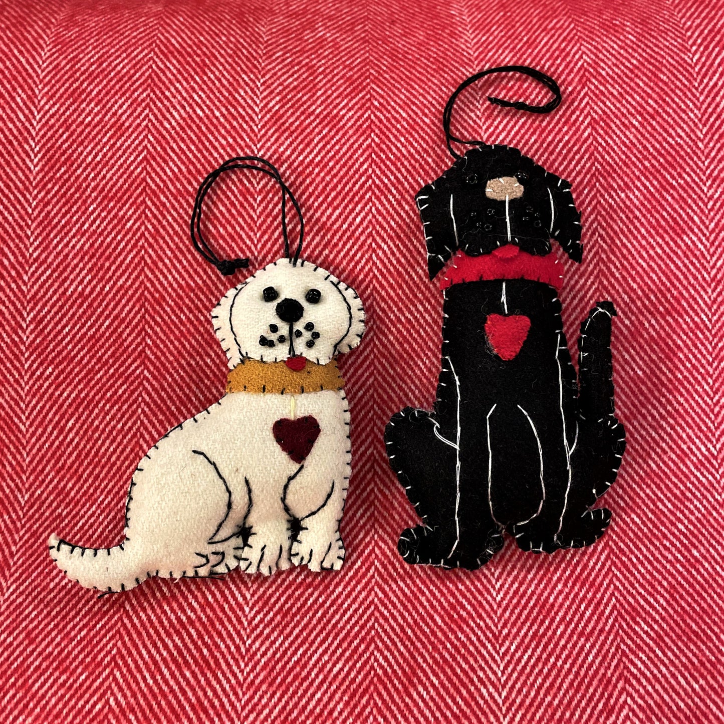 Hand Stitched White Dog Ornament