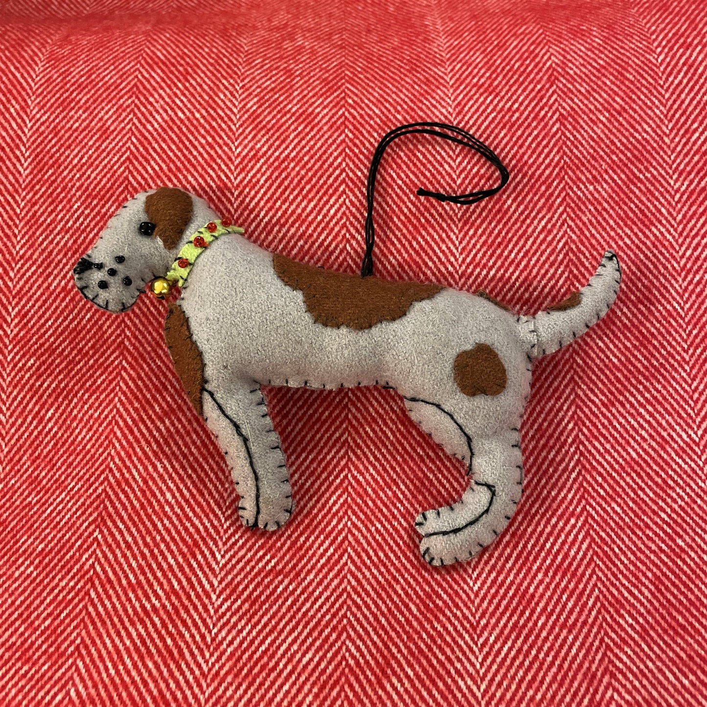 Hand Stitched Grey Dog Ornament