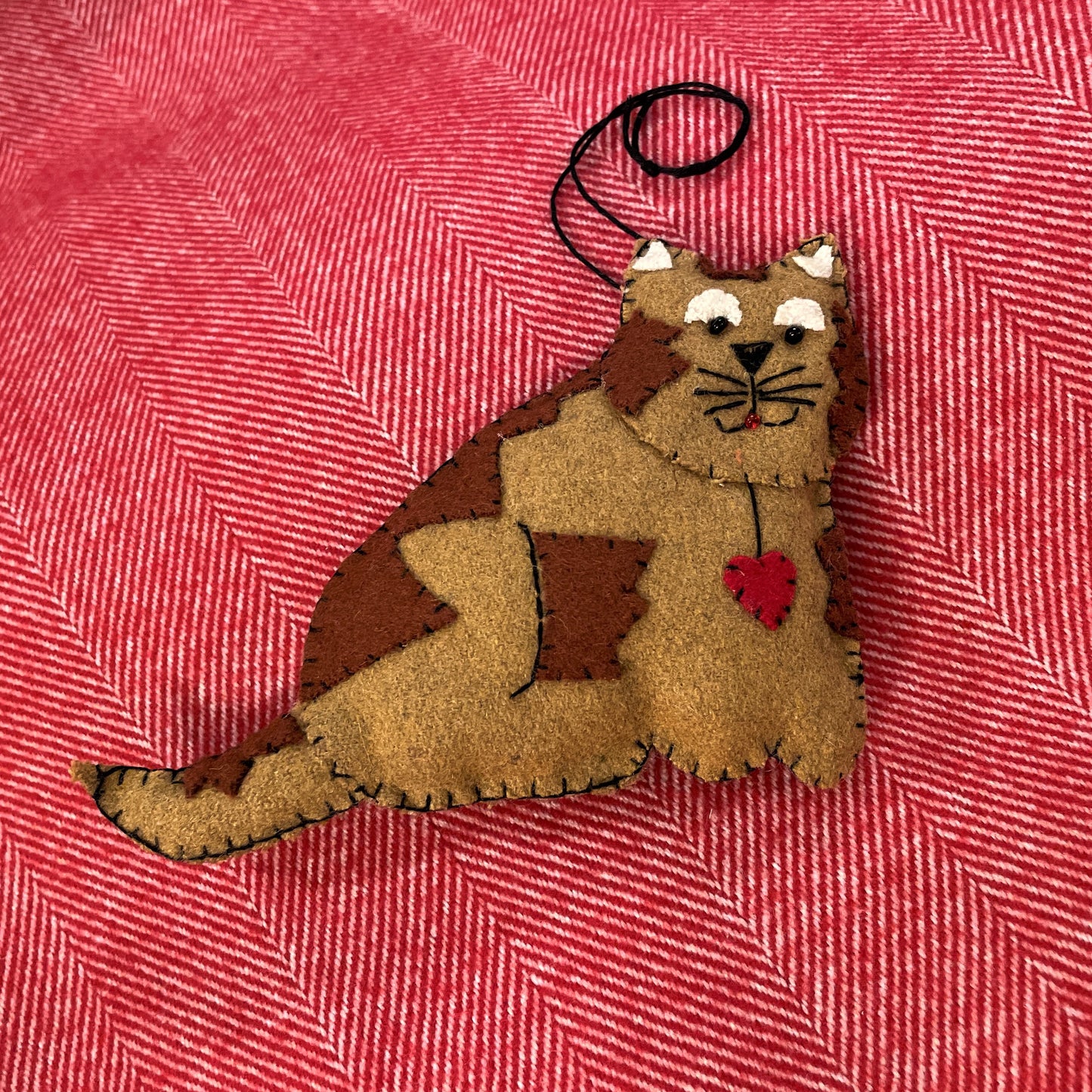 Hand Stitched Brown Cat Ornament