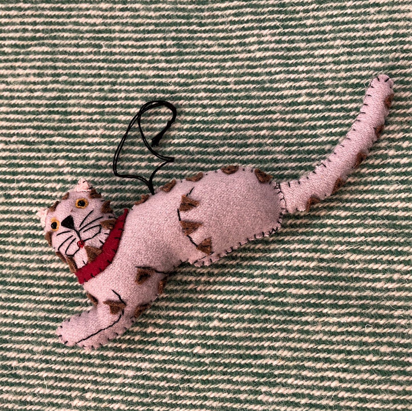 Hand Stitched Grey Cat Ornament