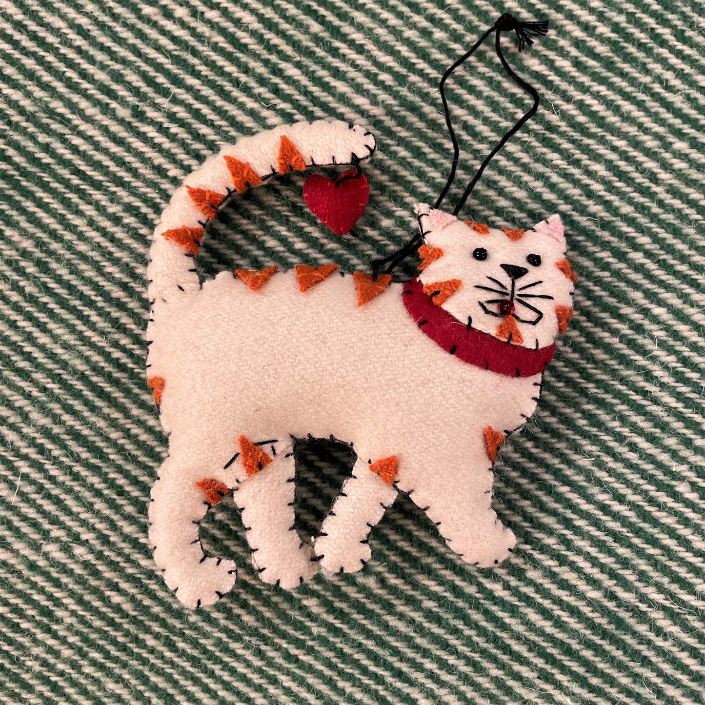 Hand Stitched White Cat Ornament