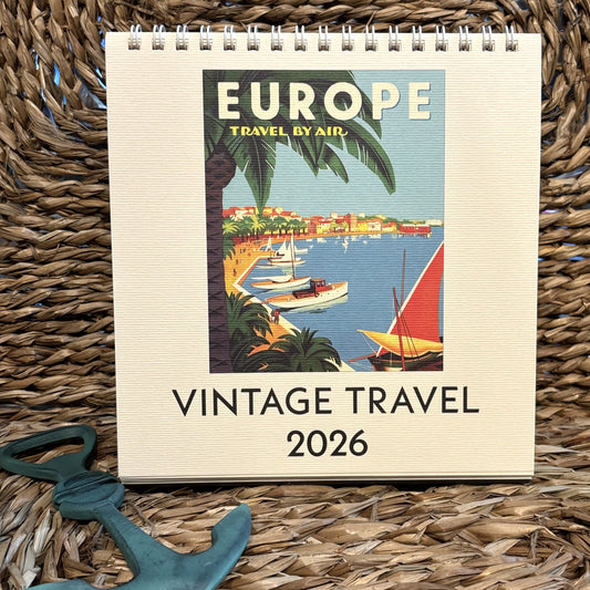 Vintage Travel Desk Calendar 2026