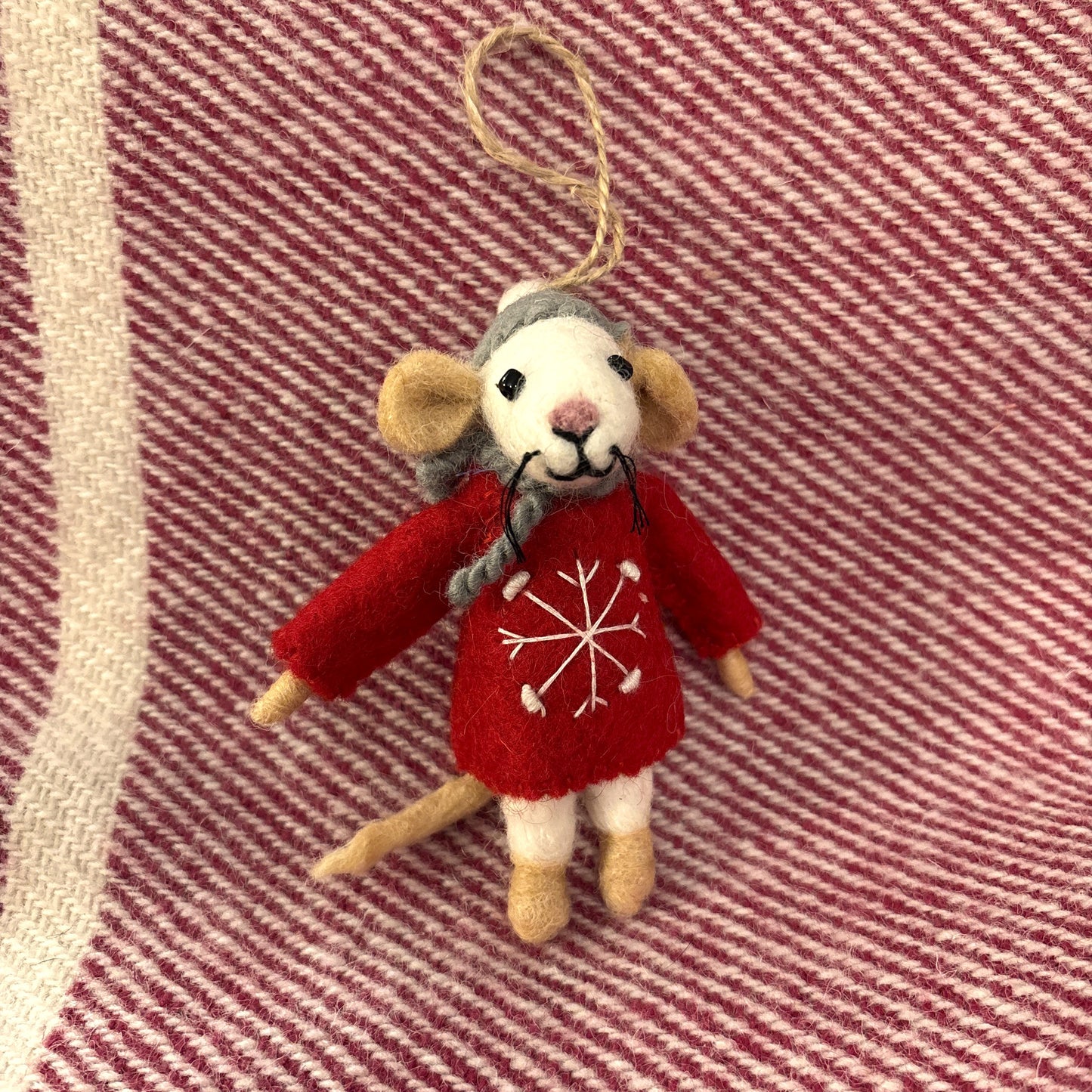 Felt Sweater Mouse Red Ornament