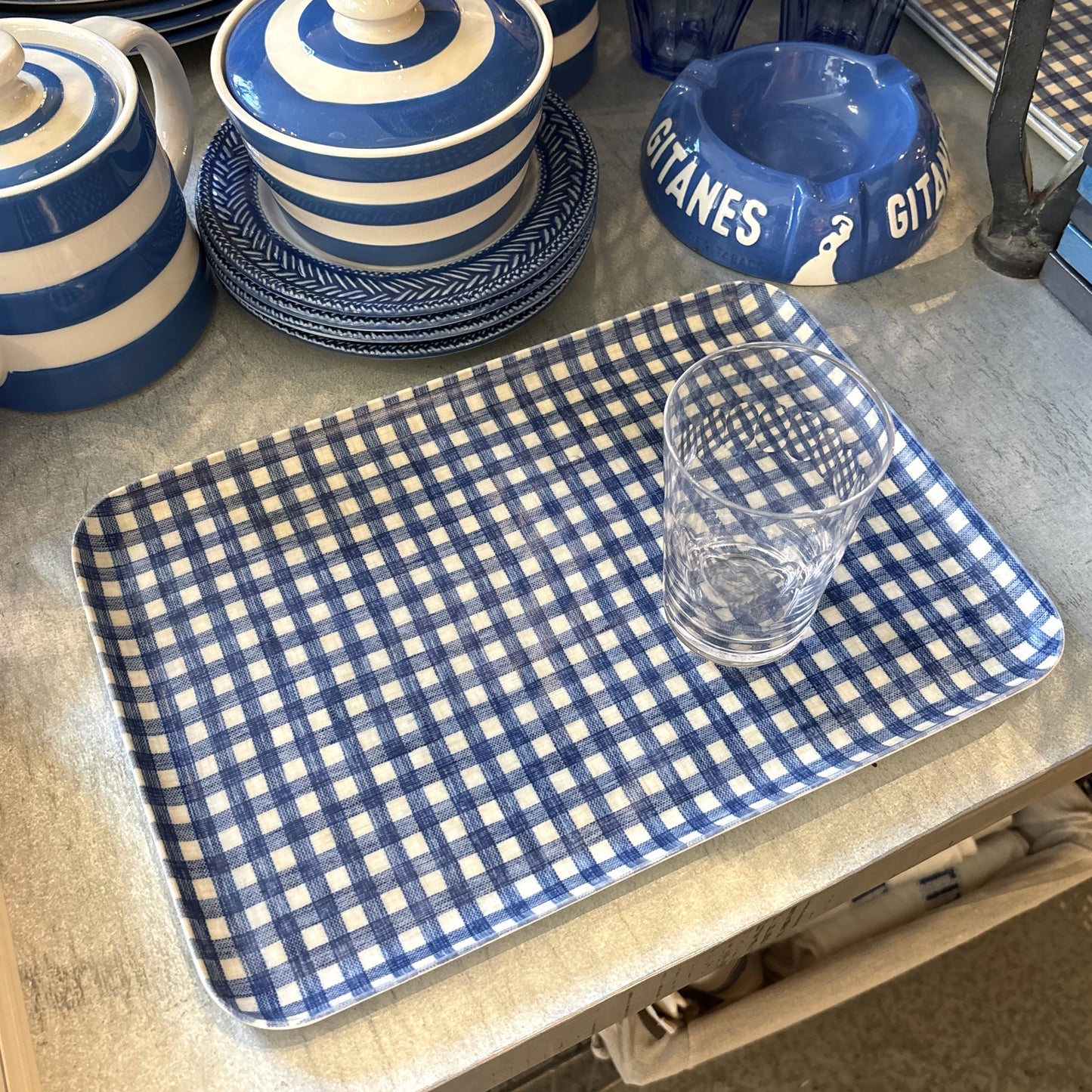 Blue Gingham Medium Linen Tray
