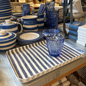 White Blue Stripe Medium Linen Tray