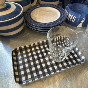 Navy Gingham Small Linen Tray