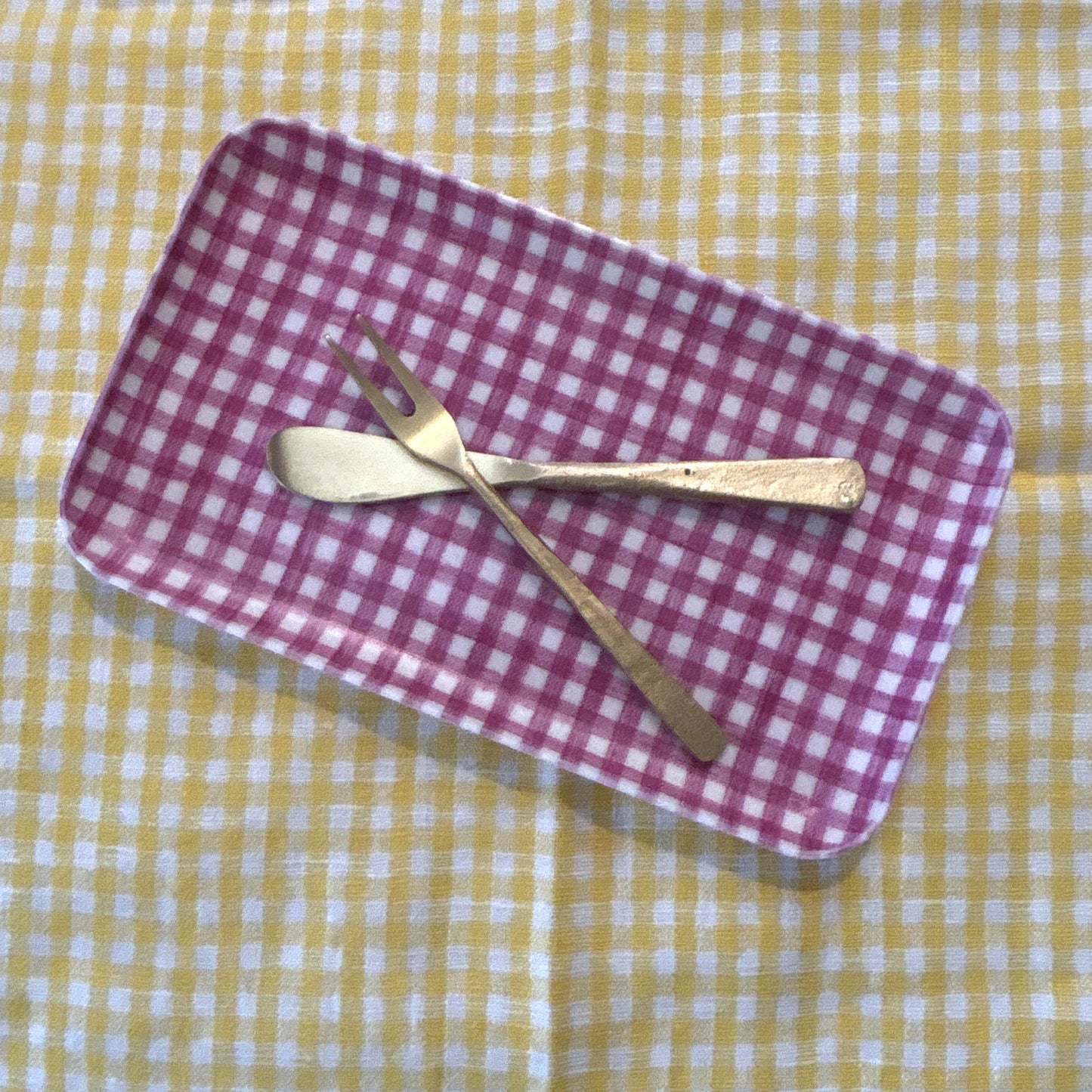 Pink Gingham Small Linen Tray