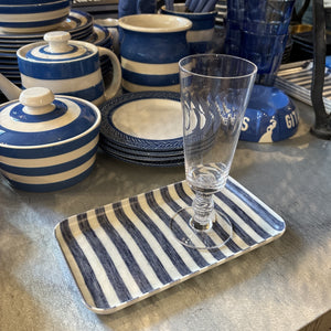 White Blue Stripe Small Linen Tray