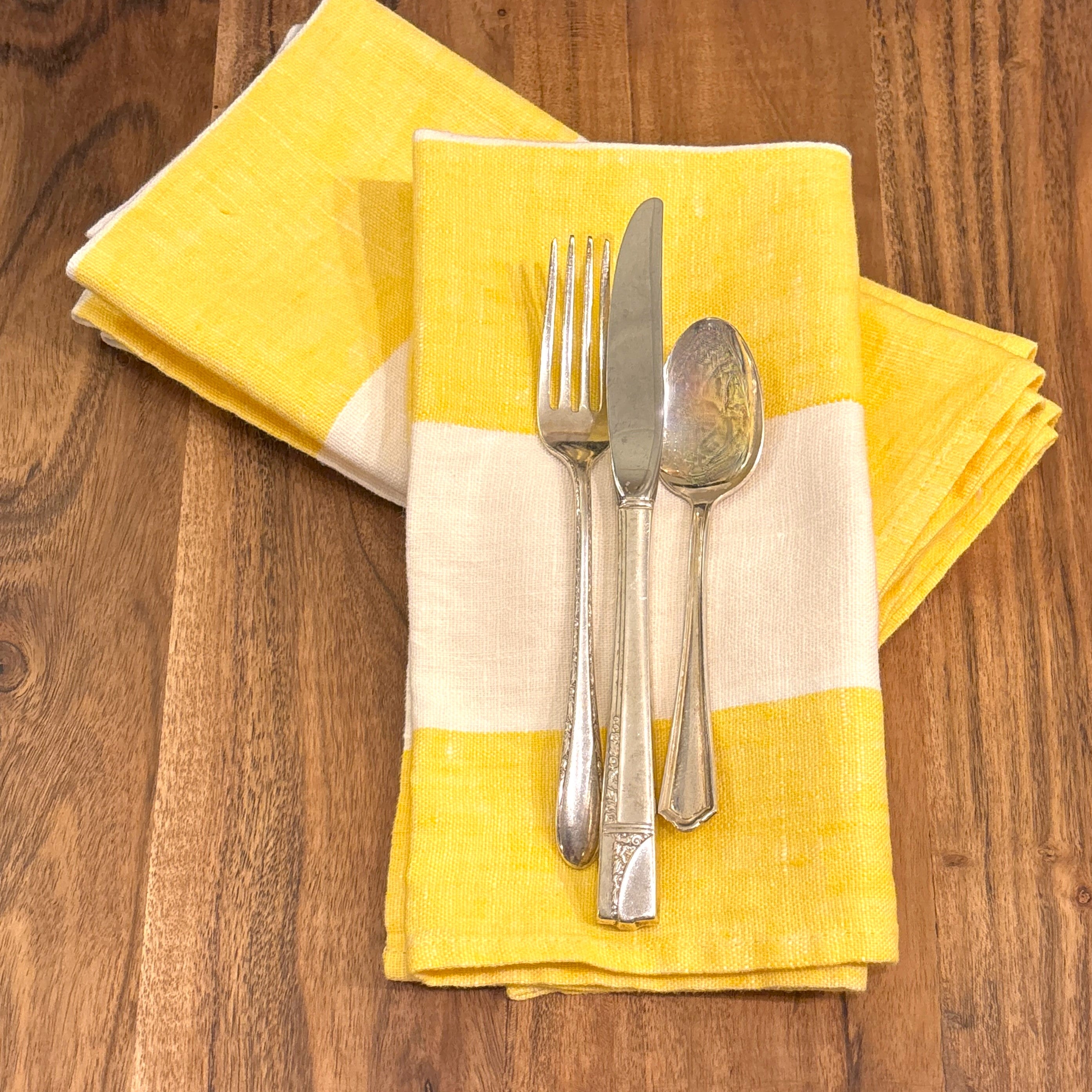 Yellow Pattern Napkins Yellow Striped Napkin Set – Watson Kennedy
