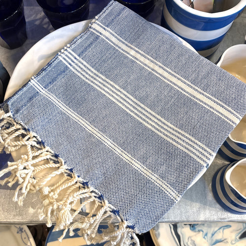 Turkish Kitchen Towel, Dark Blue Stripe