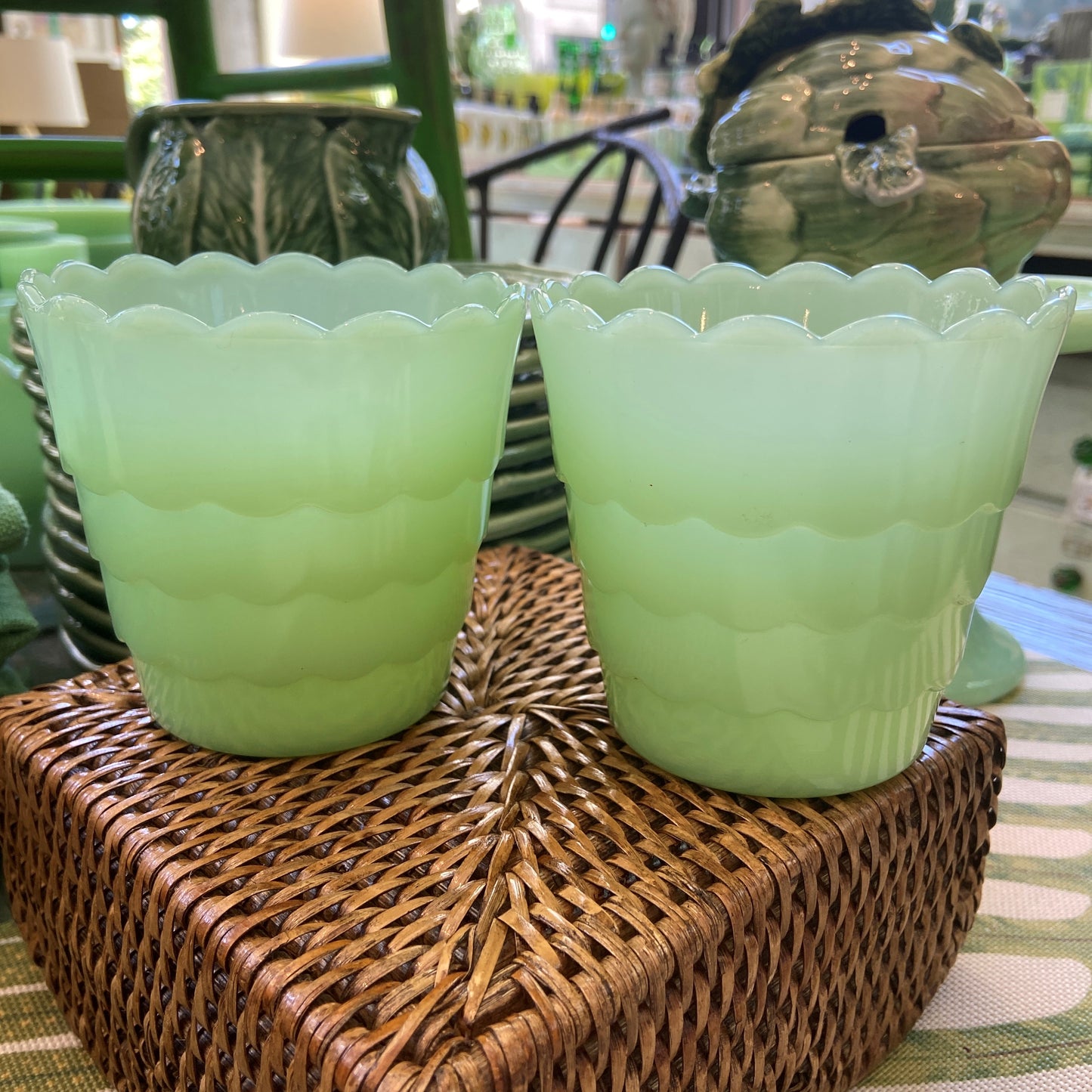 Vintage Jadeite Scalloped Flower Pot