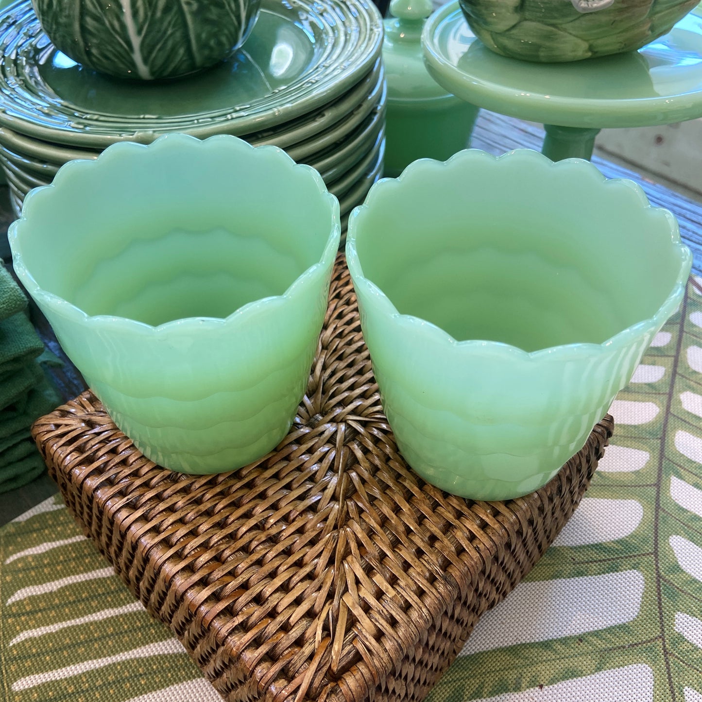 Vintage Jadeite Scalloped Flower Pot