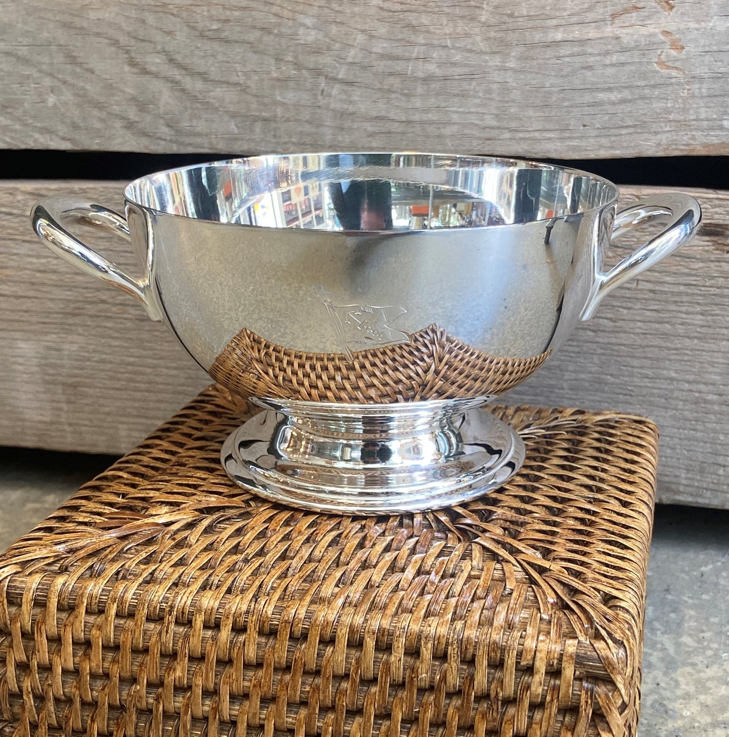 Vintage Hotel Silver Anchor Flag Pedestal Bowl