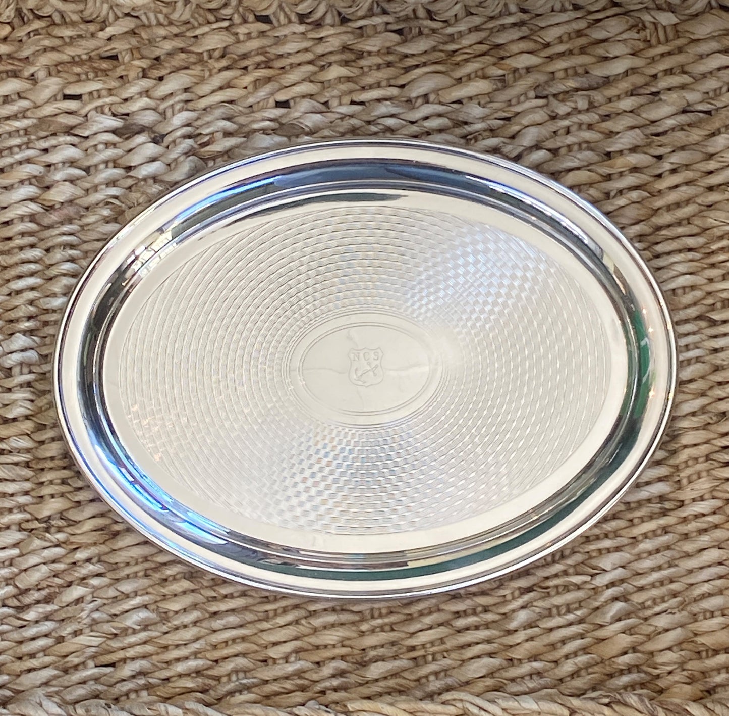 Vintage Hotel Silver Oval Tray with Naval Canteen Service Badge