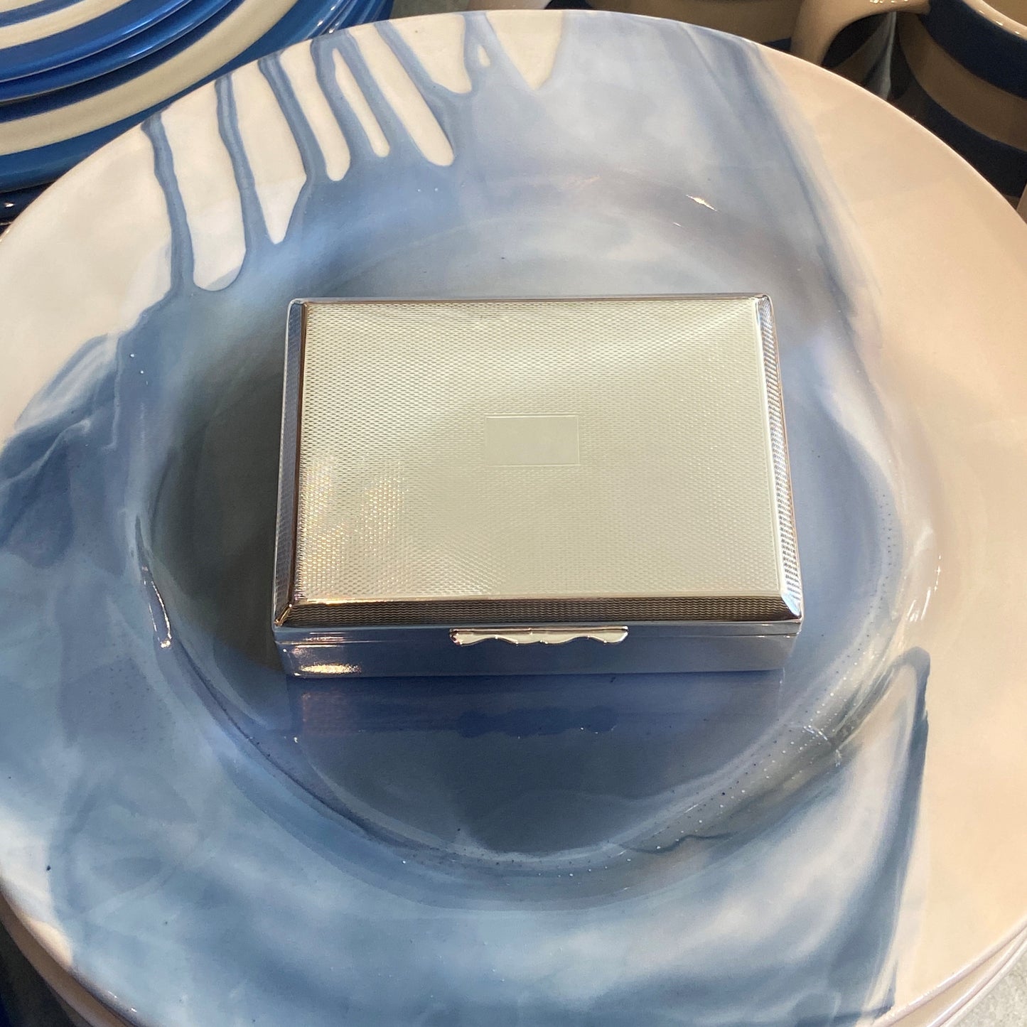 Vintage Hotel Silver Box with Engine-Turned Lid