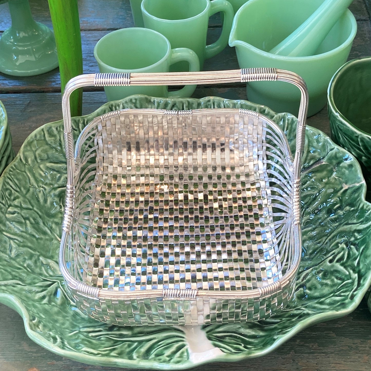 Vintage Hotel Silver Woven Basket