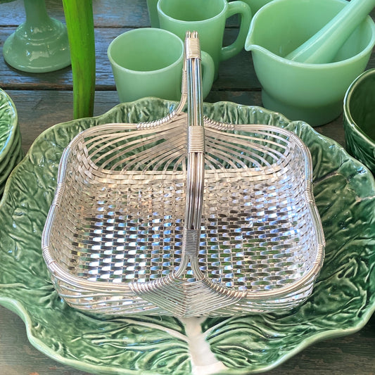 Vintage Hotel Silver Woven Basket