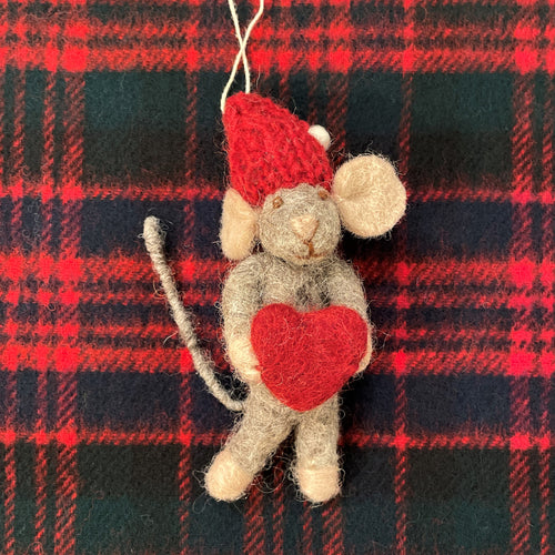 Grey Mouse with Heart Ornament