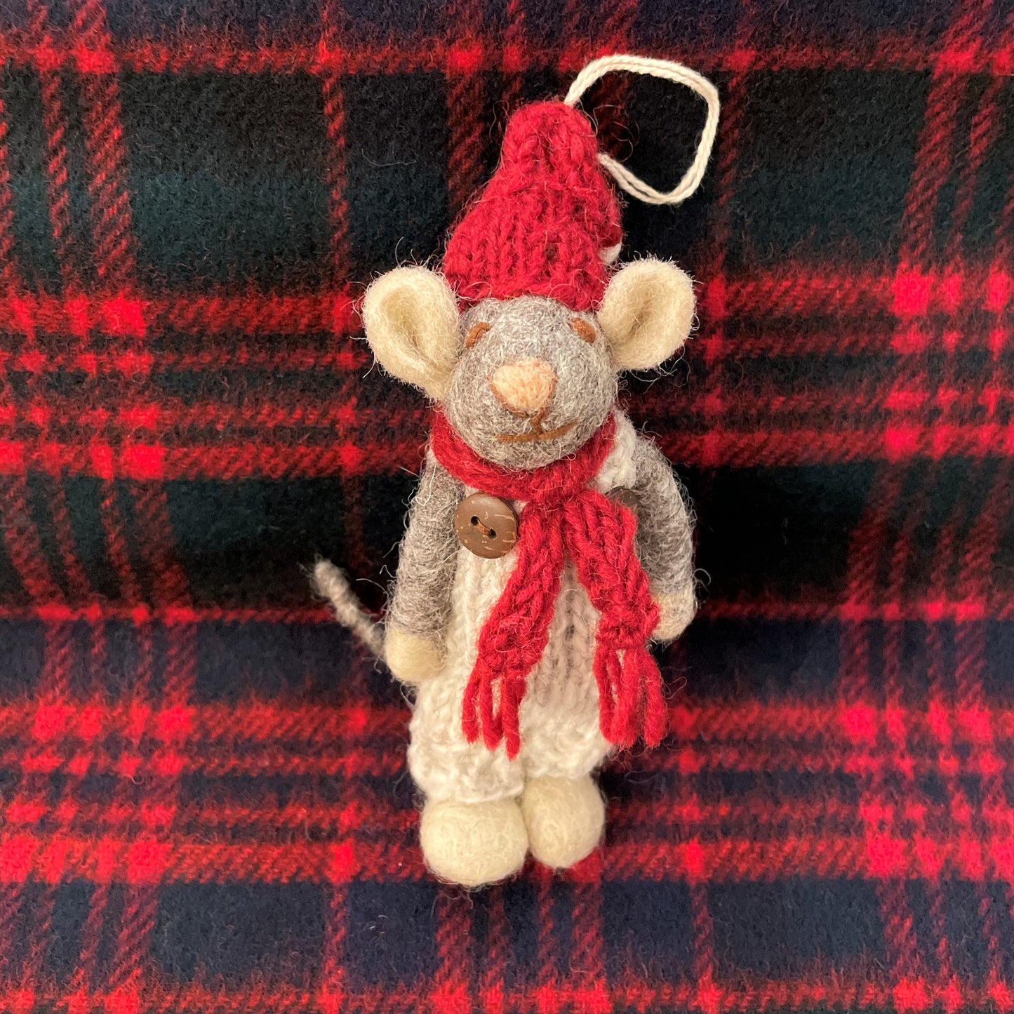 Grey Mouse with Scarf Ornament