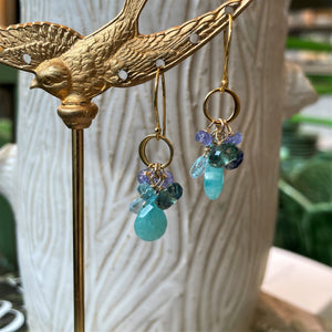 Blue & Purple Cluster Drop Earrings