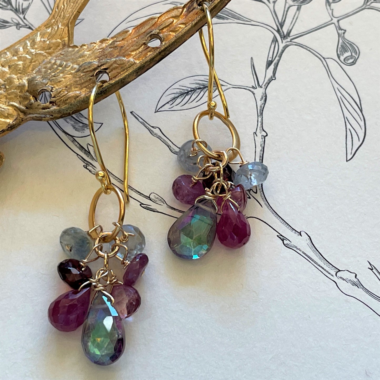 Ruby & Garnet Cluster Drop Earrings