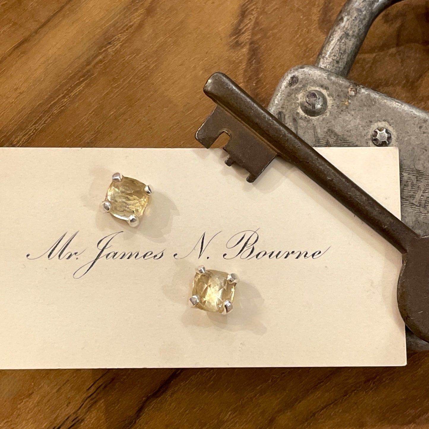 Small Four Prong Earrings, Citrine