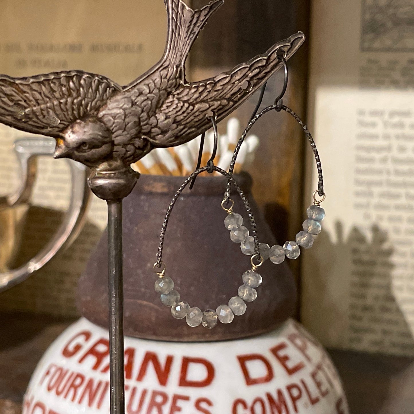 Oxidized Silver Arches With Labradorite Beads