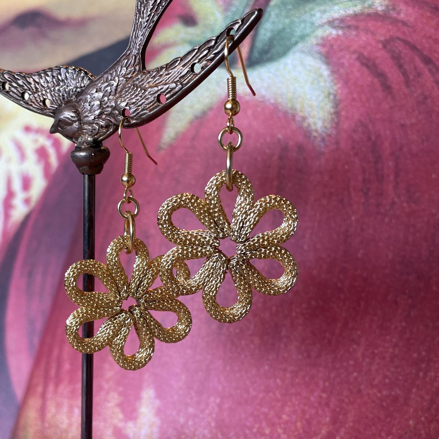 Gold Flower Mesh Drop Earrings