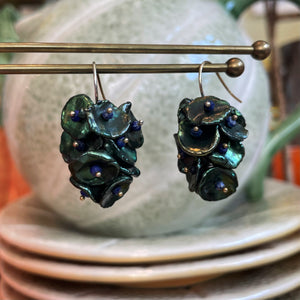 Green Keshi Pearl Cluster Disc Earrings