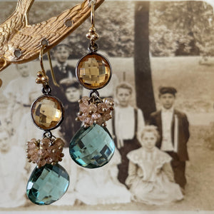 Citrine With Green Quartz And Clusters Earrings