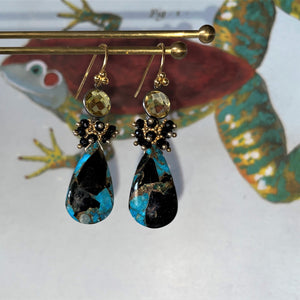 Blue Copper Turquoise Drops With Citrine Earrings