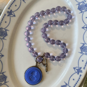 French Blue Intaglio Periwinkle Glass Bead Necklace