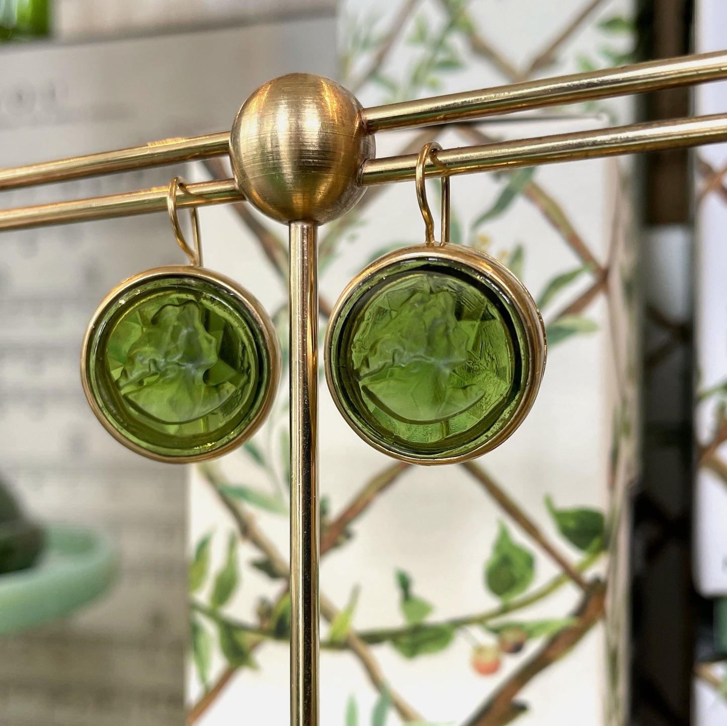 Round Olivine Intaglio Earrings