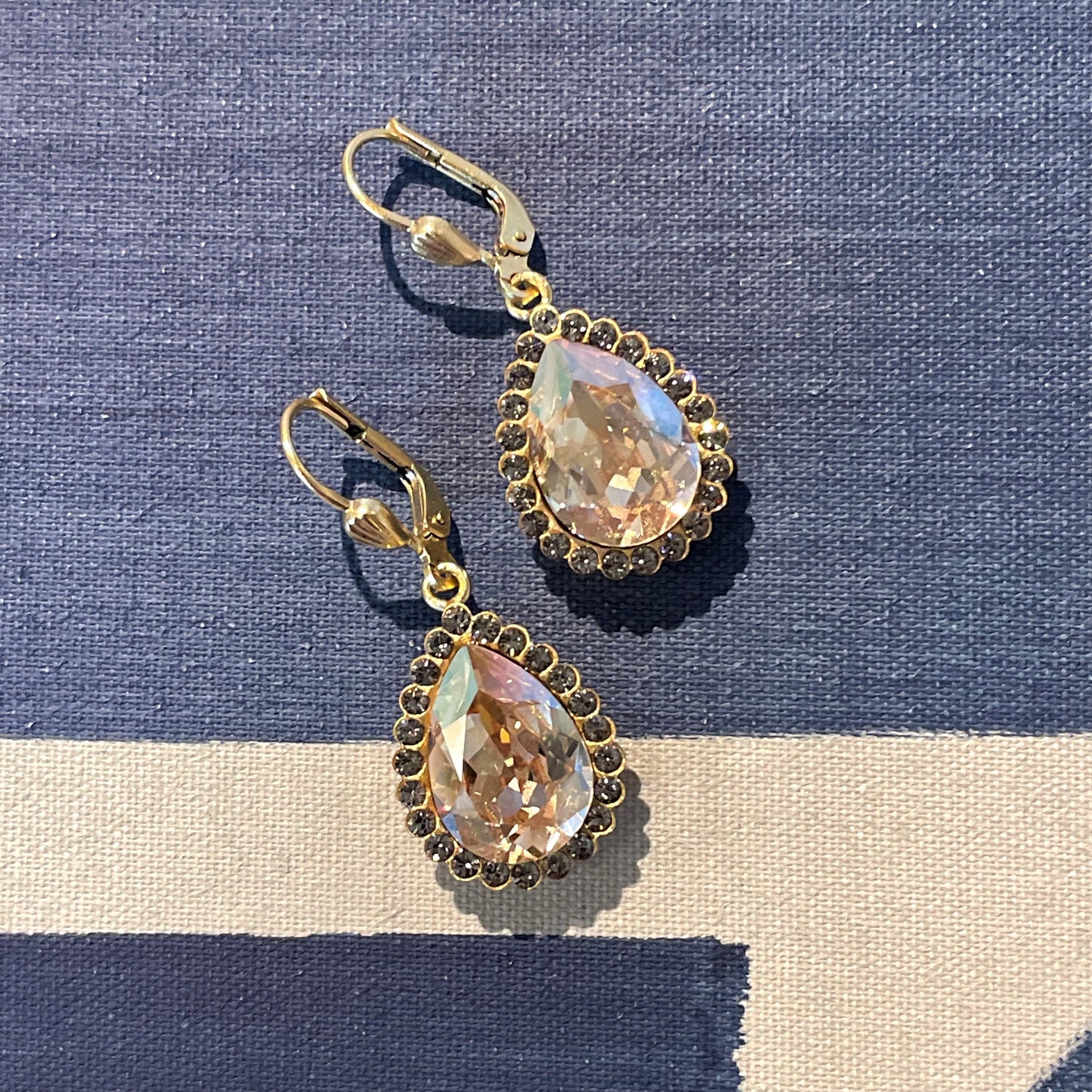 Champagne Crystal Teardrop With Stone Border Earrings