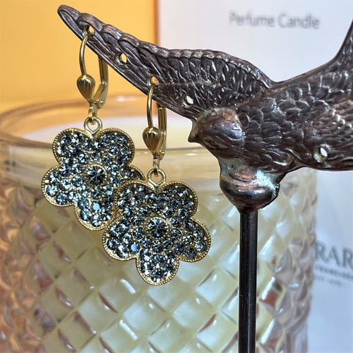 Light Gray Rhinestone Flower Earrings