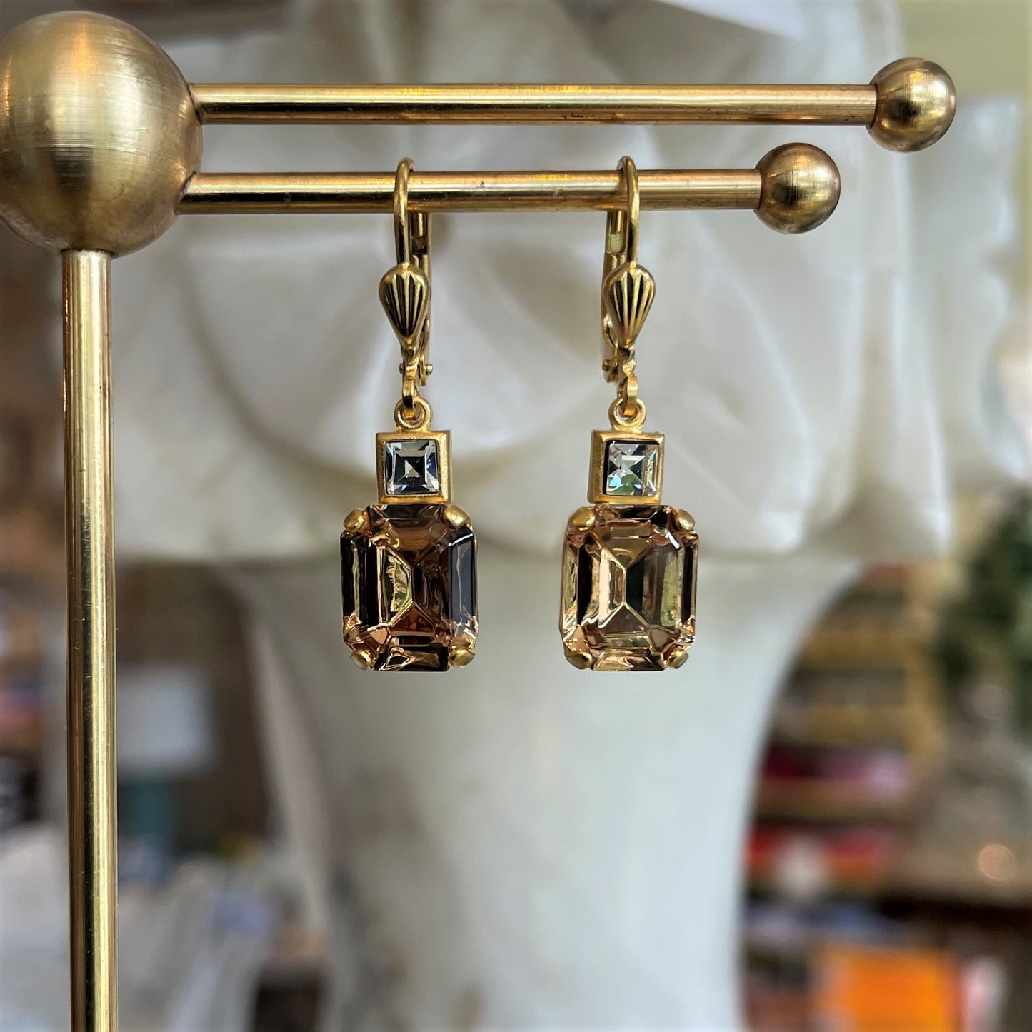 Champagne Swarovski Crystal Square Drop Earrings