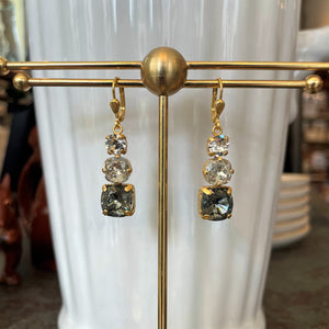 Triple Tiered Gray & Crystal Swarovski Drop Earrings