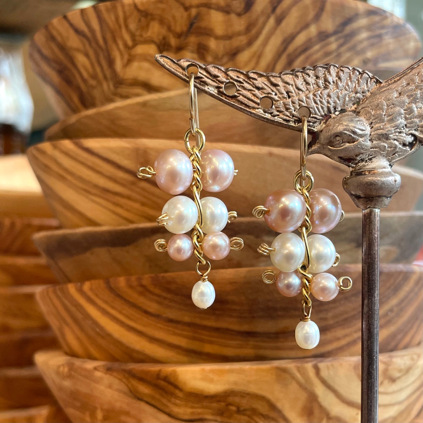 Double Pearl Cluster Drop Earrings