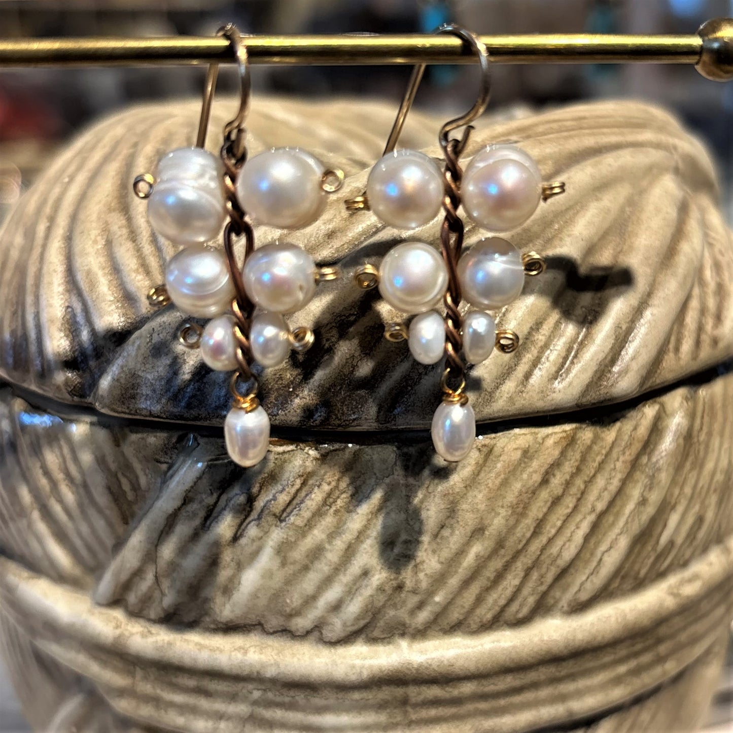 Double Pearl Cluster Drop Earrings